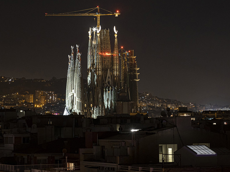 The four evangelist towers of the Sagrada Família finally completed
