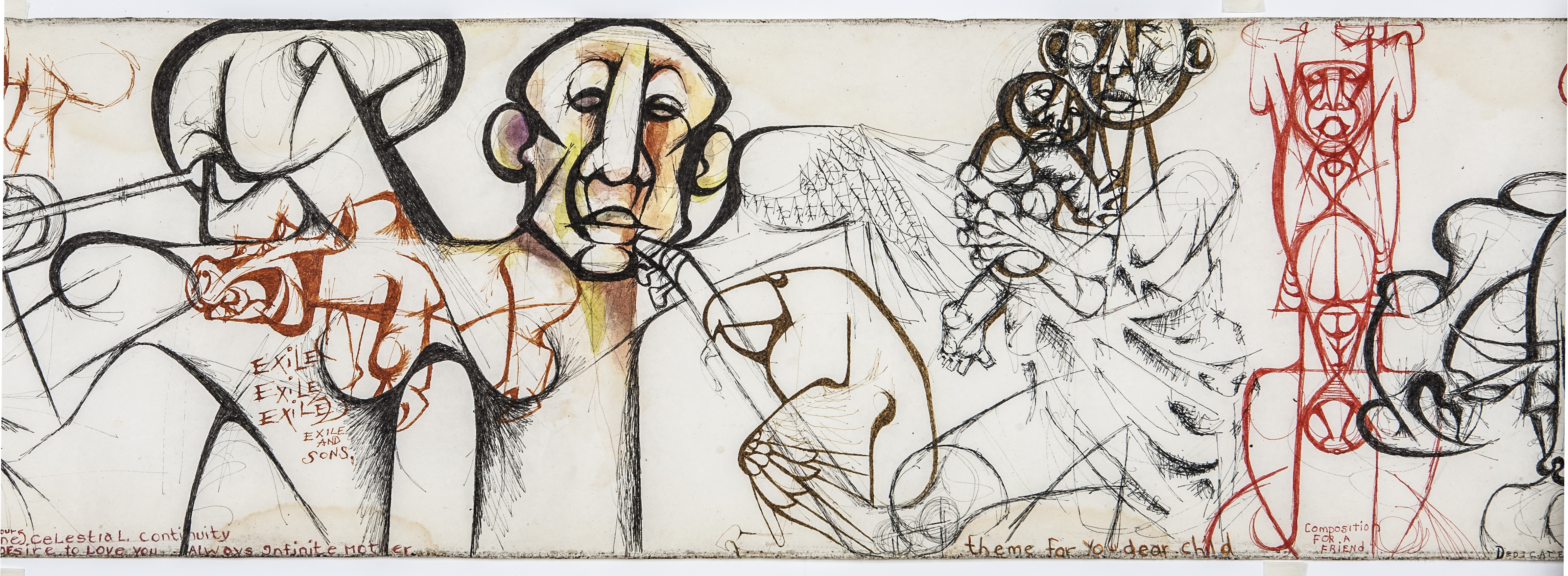 Dumile Feni, You Wouldn't Know God if he Spat in your Eye, 1975, detail. Ink, pencil, crayon, plastic laminate, 26 × 5,300 cm. Wits Art Museum Collection, Johannesburg. ©Estate Dumile Feni and Dumile Feni Family Trust