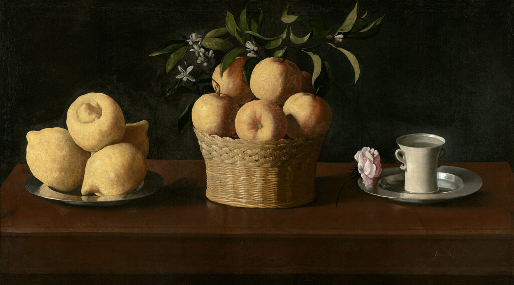 Zurbaran. Still Life with Lemons, Oranges, and a Rose, 1633. Norton Simon Foundation