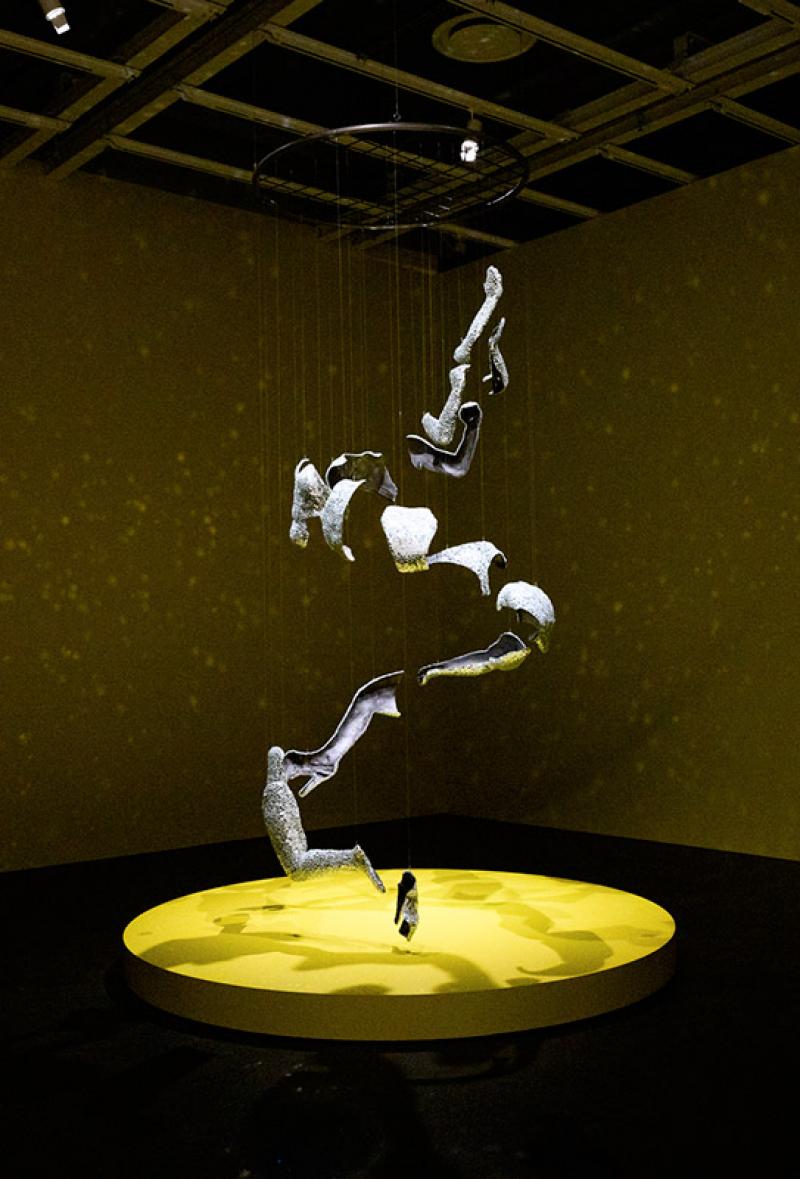 Young Joon Kwak, Divine Dance of Soft Revolt (Anna, Travis, Me), 2024, installation view at the Whitney Biennial. © Darian DiCianno / BFA