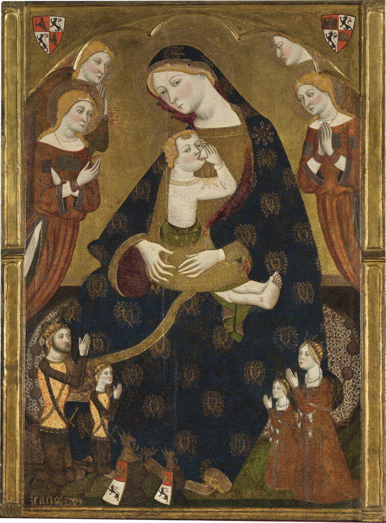 Jaume Serra. Virgin of Humility with the donors Enrique II of Castile, Juana Manuel, and two of their children, 1366-1369. National Prado Museum, donation from the Várez Fisa family