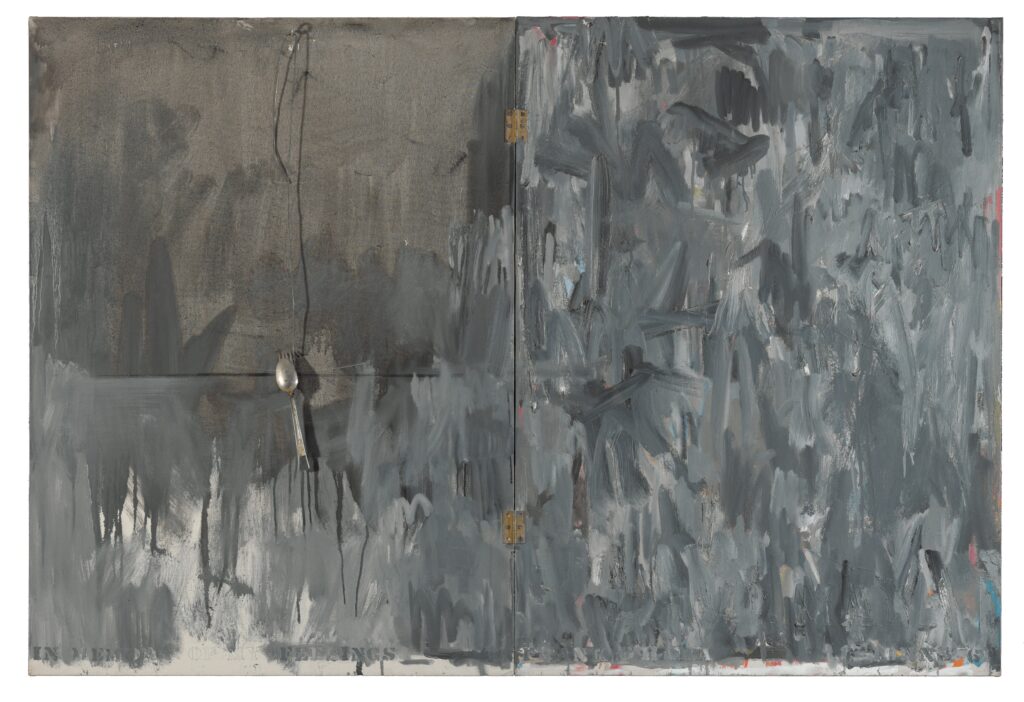 Jasper Johns. In memory of my feelings - Frank O'Hara, 1961. Museum of Contemporary Art Chicago. Partial donation from Apollo Plastics Corporation. Courtesy Stefan T. Edlis and H. Gael Neeson © Jasper Johns, VEGAP, Bilbao, 2026 Jasper Johns Download image Jasper Johns Banderas (Flags), 1987 Encaustic and collage on canvas 65.5 x 83.8 cm Artist's collection © Jasper Johns, VEGAP, Bilbao, 2026 Jasper Johns Download image Jasper Johns Untitled, 1964–65 Oil and charcoal, on canvas with objects, (4 panels) 182.9 x 426.7 cm Stedelijk Museum, Amsterdam © Jasper Johns, VEGAP, Bilbao, 2026 Jasper Johns Download image Jasper Johns The Bath, 1988 Encaustic on canvas 122.6 x 153 cm Kunstmuseum Basel Acquired with a contribution from the Freunde des Kunstmuseums Basel 1988 © Jasper Johns, VEGAP, Bilbao, 2026