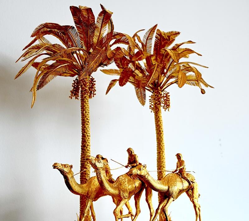 Oasis scene in vermeil, malachite and alabaster, object offered by the king of Saudi Arabia, September 26, 1981. © Department of Nièvre / Cité des presents - François Mitterrand