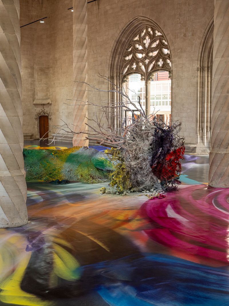 Katharina Grosse. Arrels, 2026. Courtesy of Es Baluard Museu. Photography: Bruno Daureo. © of the work, Katharina Grosse, VEGAP, Illes Balears, 2026