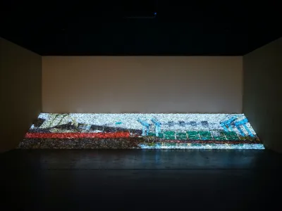 A video of New York's waterways projected onto a bed of oyster shells.