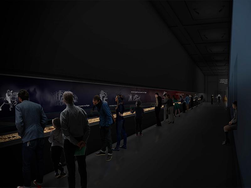 3D projection of the scenography imagined by Opera Amsterdam for the presentation of the Bayeux tapestry at the British Museum. © Trustees of The British Museum